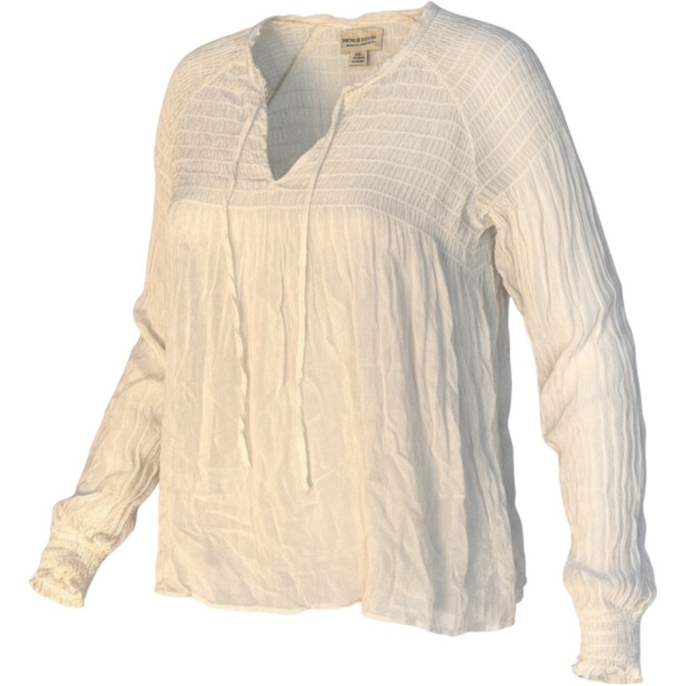 Denim & Supply Ralph Lauren White Smocked Long Sleeve Boho Peasant Top Medium